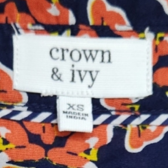 Crown & Ivy Navy Orange Boho Print Button Down Shirt Sz XS - Picture 3 of 4